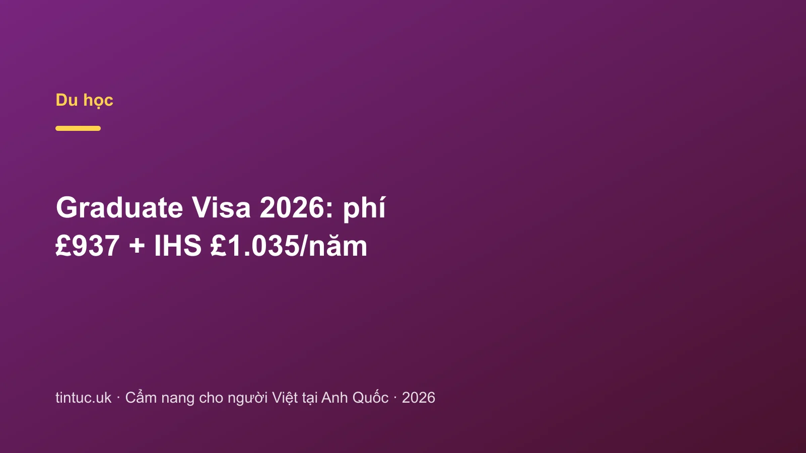 Graduate Visa 2026: phí £937 + IHS £1.035/năm